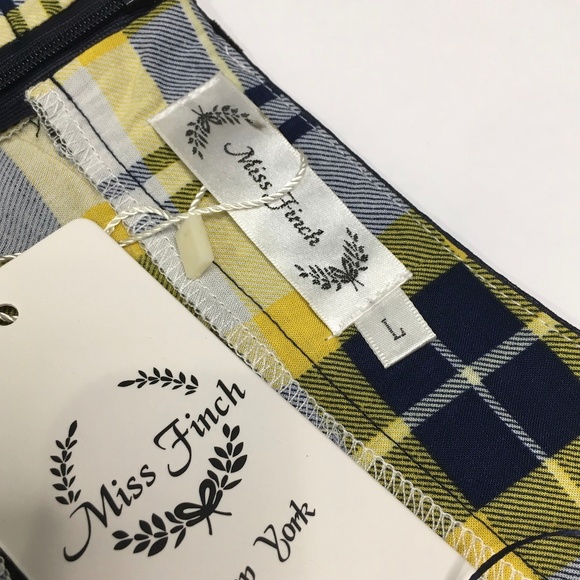 Miss Finch Skirt Yellow, Navy & White Plaid Large new - Picture 3 of 8